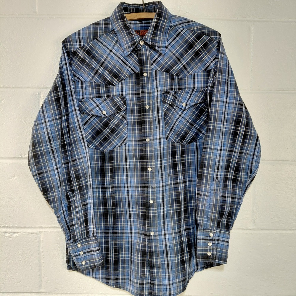 Canyon Guide Outfitters Mens‎ MEDIUM Blue Plaid Western Pearl Snap Cowboy Shirt